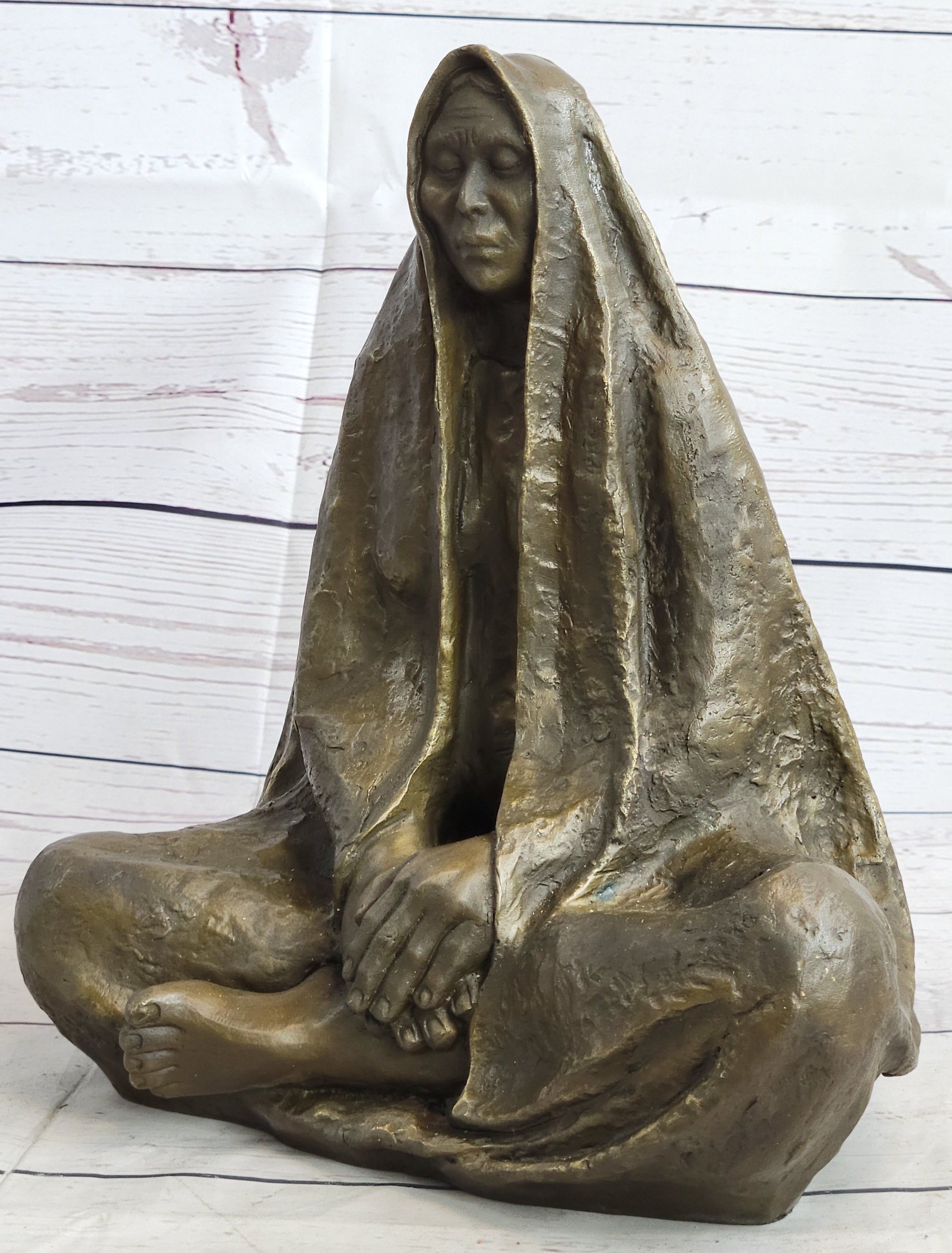 Native American Art Indian Meditating Bronze Sculpture 11" x 10"