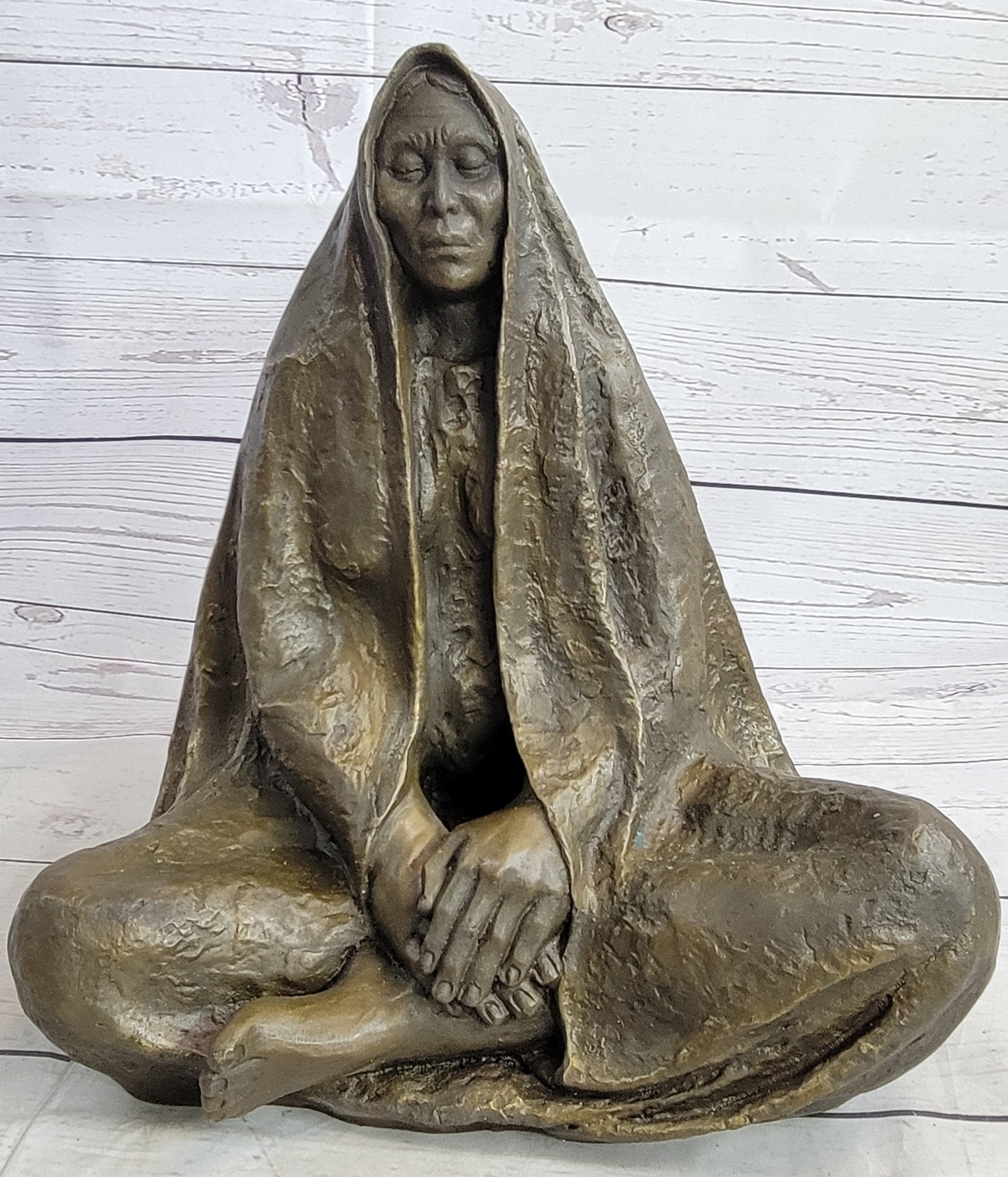 Native American Art Indian Meditating Bronze Sculpture 11" x 10"