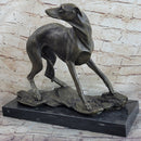 Greyhound Whippet Bronze Metal Sculpture on Marble Base
