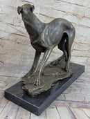 Greyhound Whippet Bronze Metal Sculpture on Marble Base