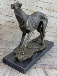 Greyhound Whippet Bronze Metal Sculpture on Marble Base