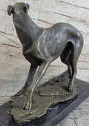 Greyhound Whippet Bronze Metal Sculpture on Marble Base