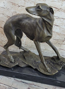 Greyhound Whippet Bronze Metal Sculpture on Marble Base