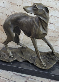 Greyhound Whippet Bronze Metal Sculpture on Marble Base