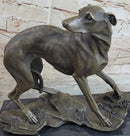 Greyhound Whippet Bronze Metal Sculpture on Marble Base