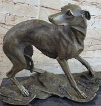 Greyhound Whippet Bronze Metal Sculpture on Marble Base