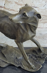 Greyhound Whippet Bronze Metal Sculpture on Marble Base