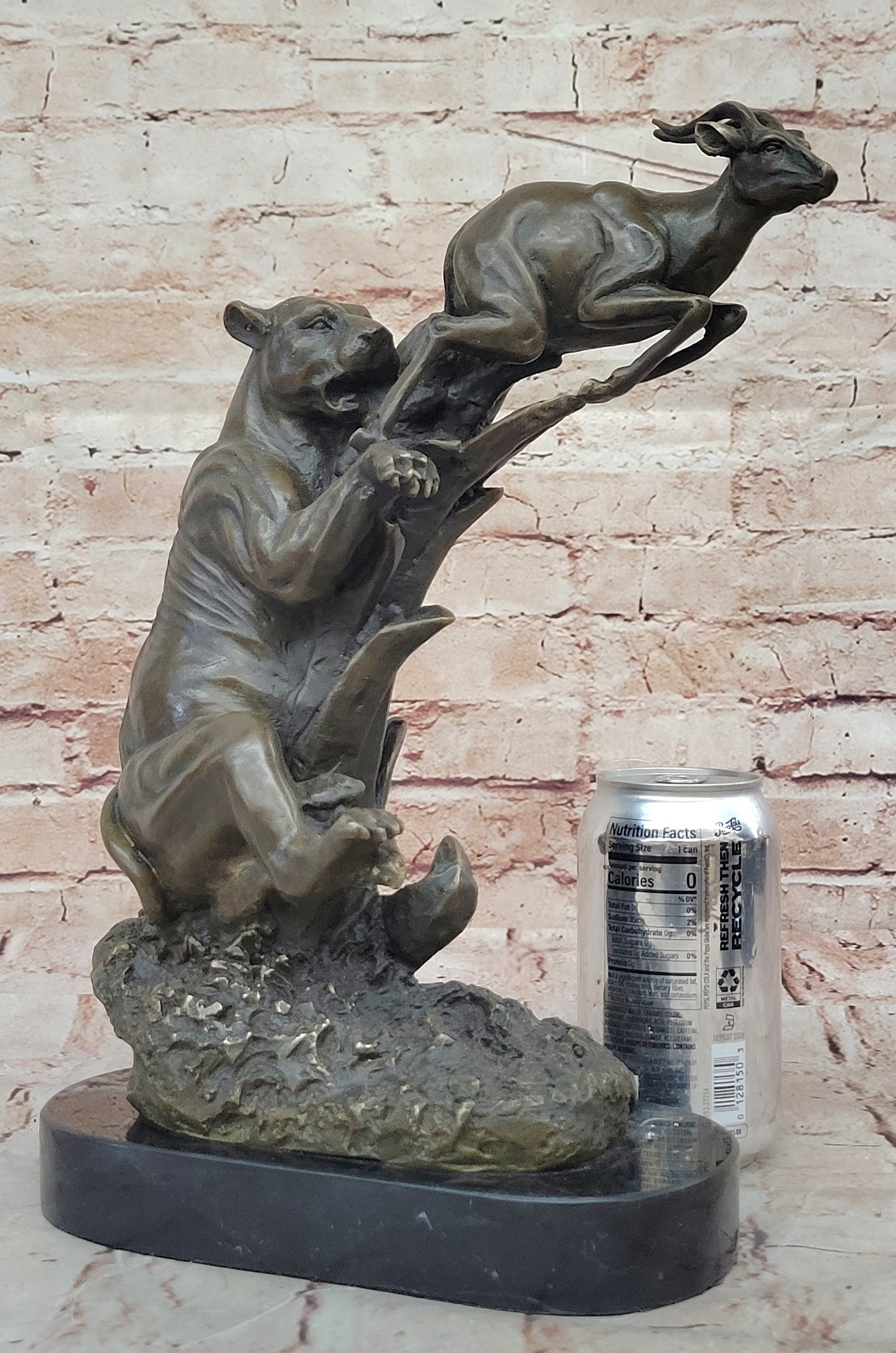 Bronze Sculpture of Lion Hunting Gazelle Impala Safari