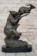 Bronze Sculpture of Lion Hunting Gazelle Impala Safari