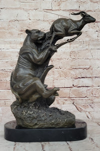 Bronze Sculpture of Lion Hunting Gazelle Impala Safari