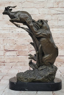 Bronze Sculpture of Lion Hunting Gazelle Impala Safari