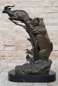 Bronze Sculpture of Lion Hunting Gazelle Impala Safari