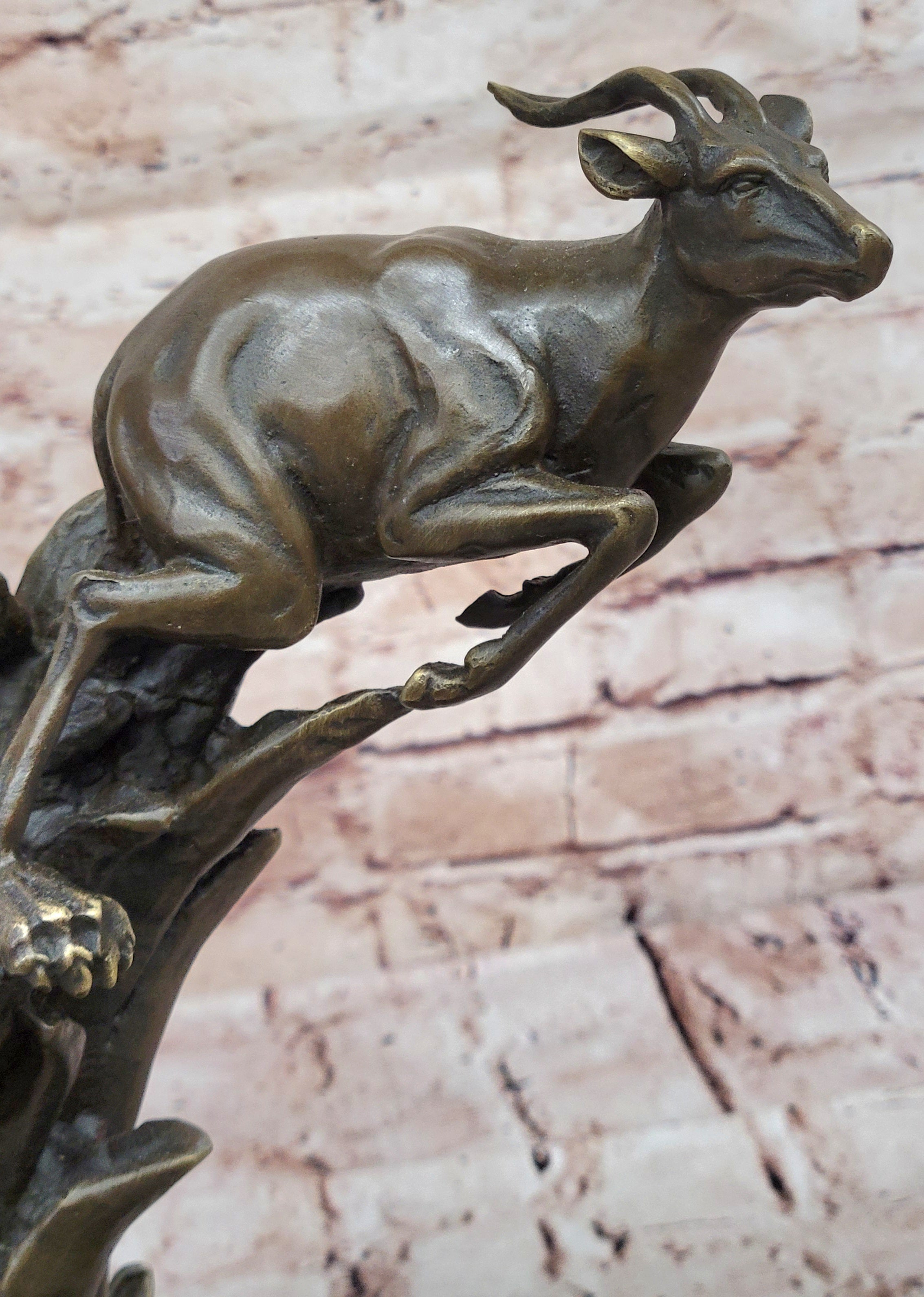 Bronze Sculpture of Lion Hunting Gazelle Impala Safari