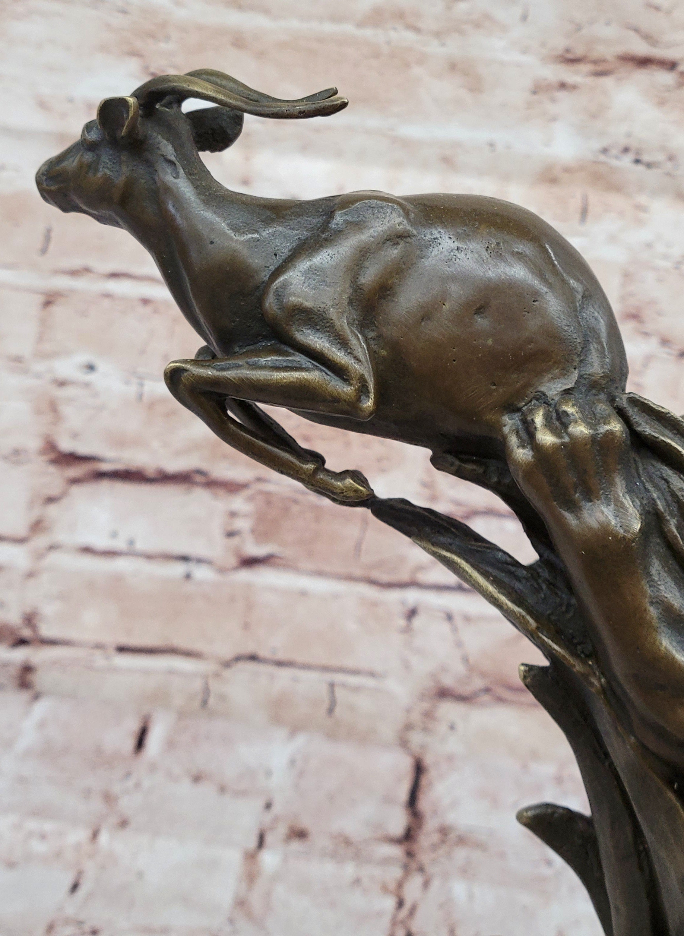 Bronze Sculpture of Lion Hunting Gazelle Impala Safari