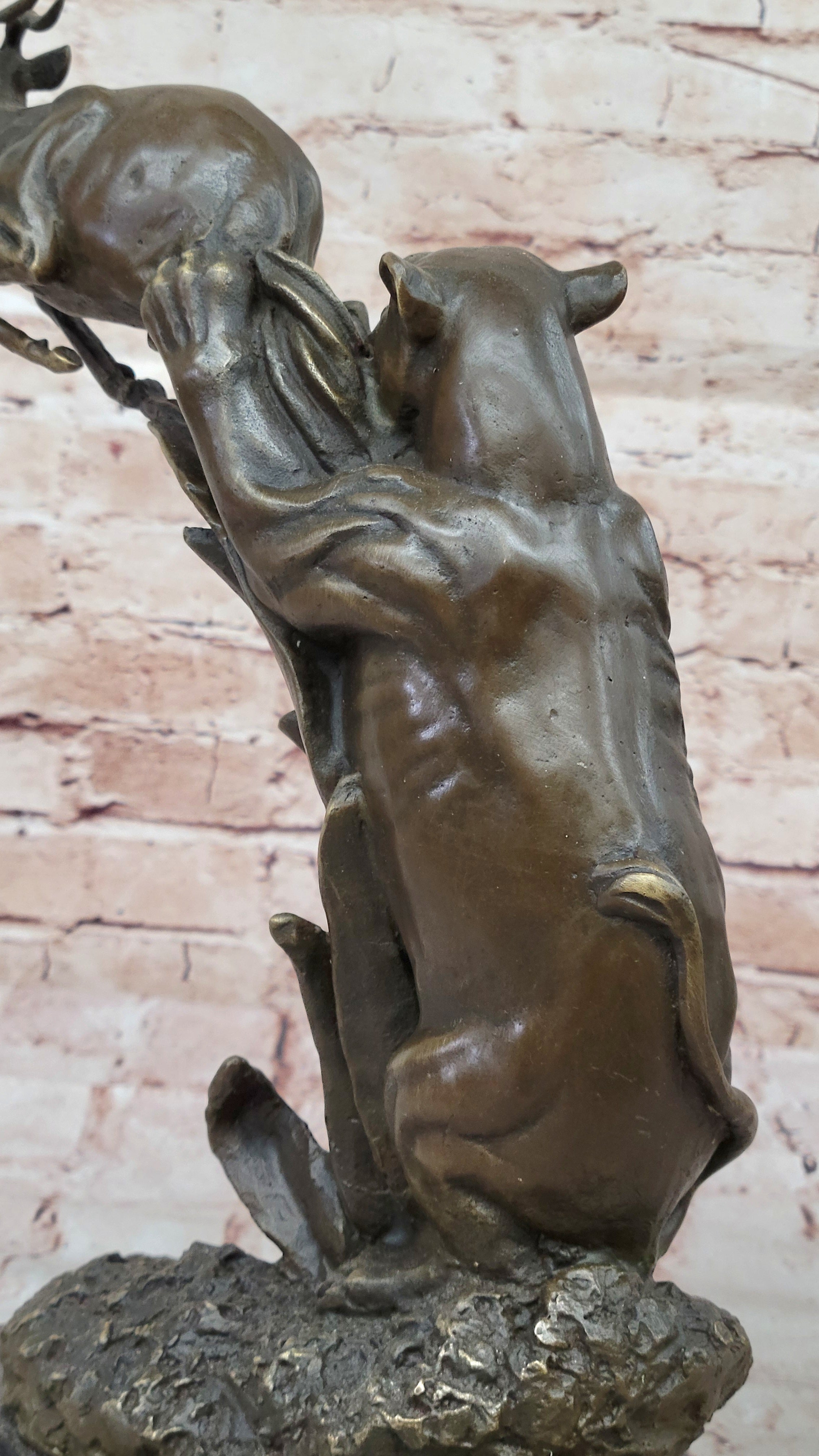 Bronze Sculpture of Lion Hunting Gazelle Impala Safari