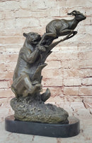 Bronze Sculpture of Lion Hunting Gazelle Impala Safari