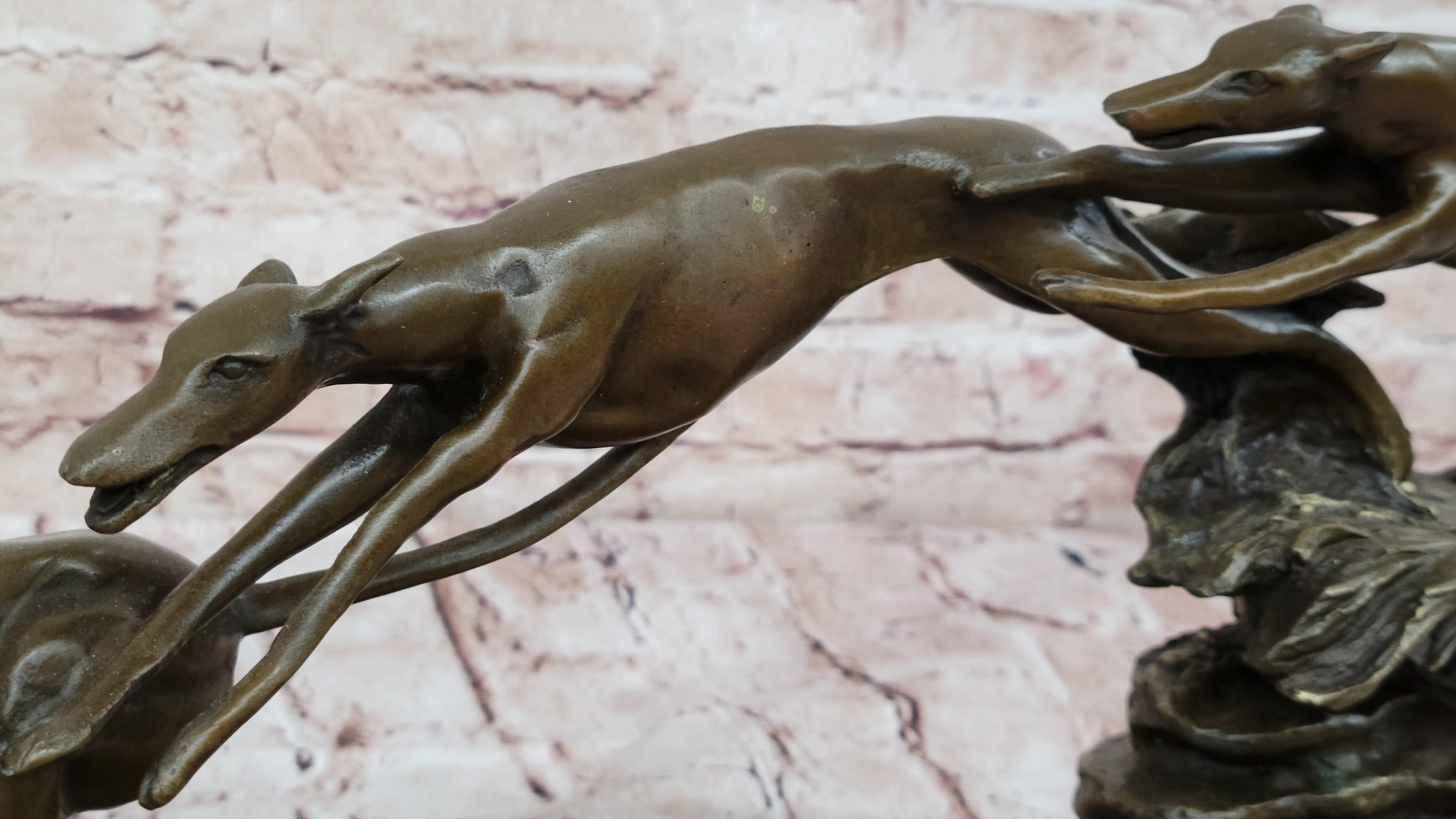Bronze Greyhound Dog Racing Sculpture – Leaping Trio Art