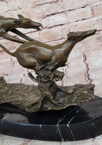 Bronze Greyhound Dog Racing Sculpture – Leaping Trio Art