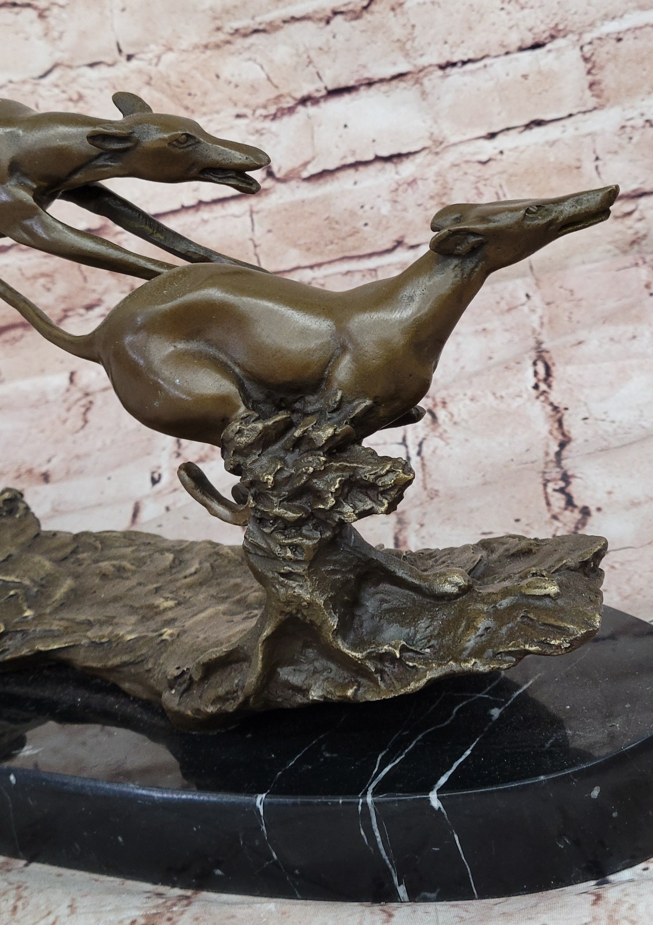 Bronze Greyhound Dog Racing Sculpture – Leaping Trio Art