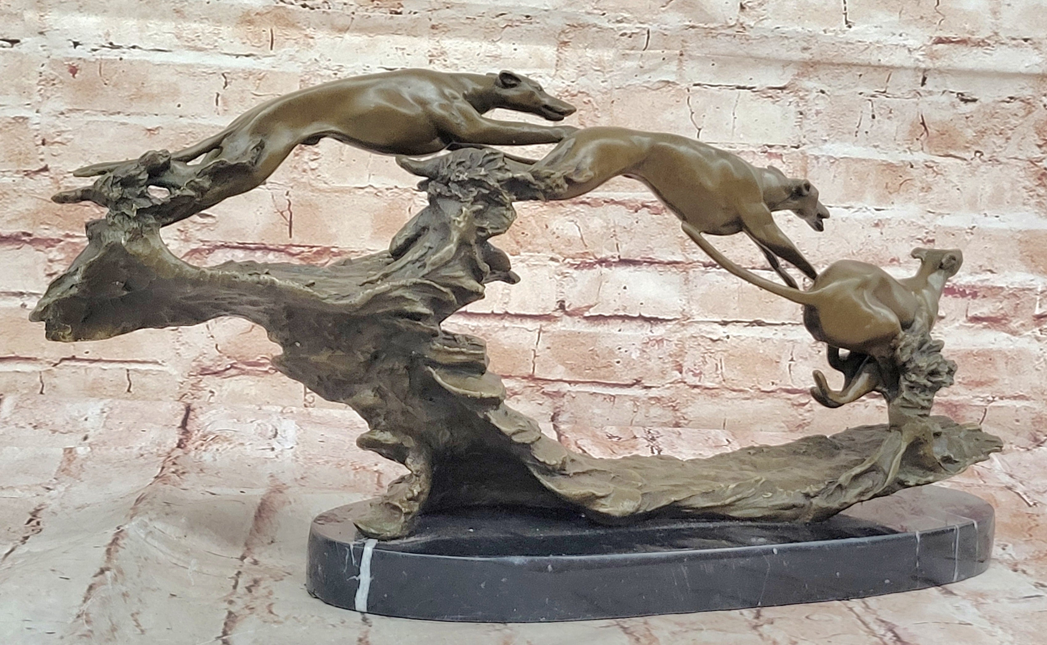 Bronze Greyhound Dog Racing Sculpture – Leaping Trio Art