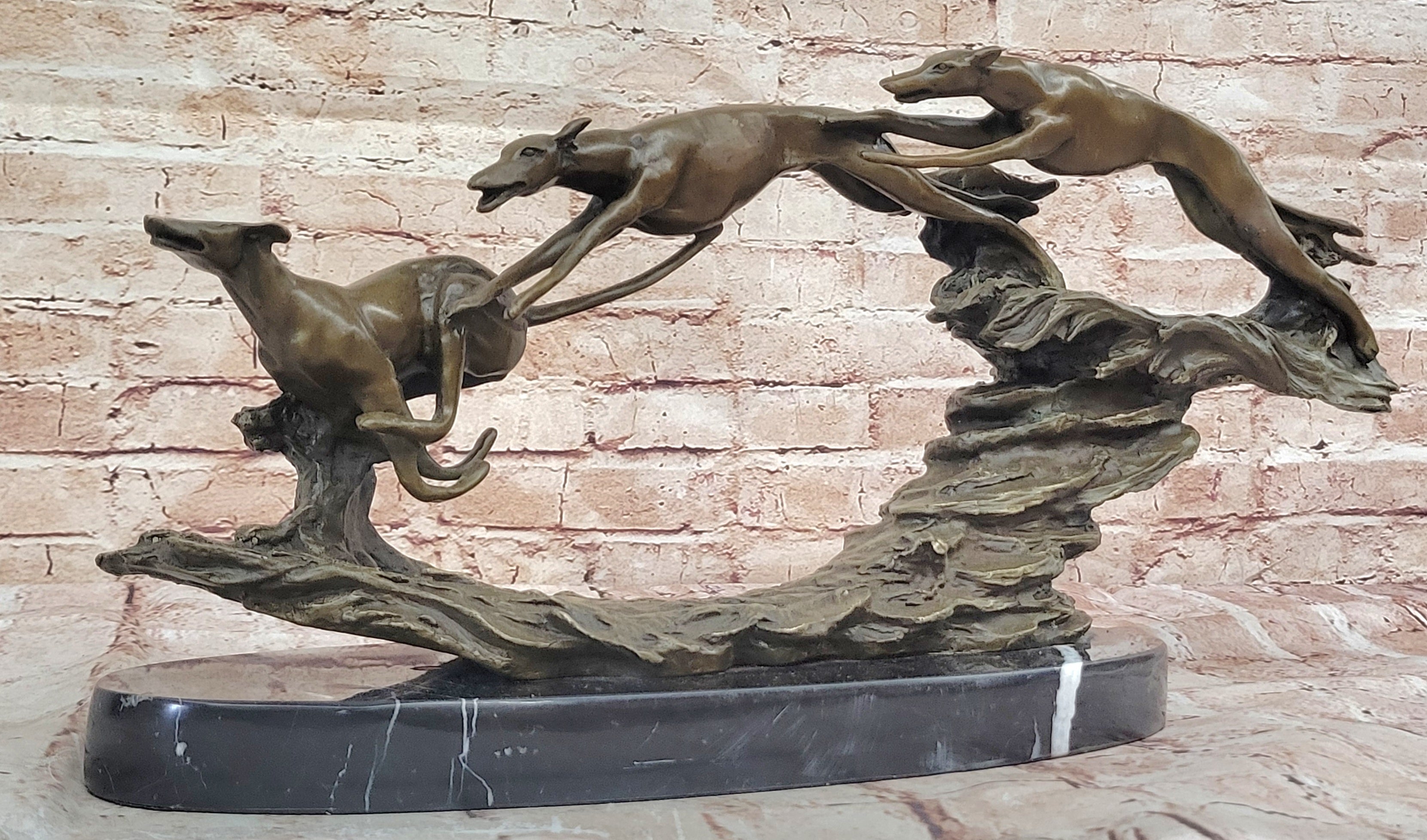 Bronze Greyhound Dog Racing Sculpture – Leaping Trio Art