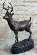 Signed Villanis Male Deer Buck Hunting Bronze Sculpture