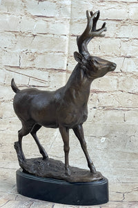 Signed Villanis Male Deer Buck Hunting Bronze Sculpture