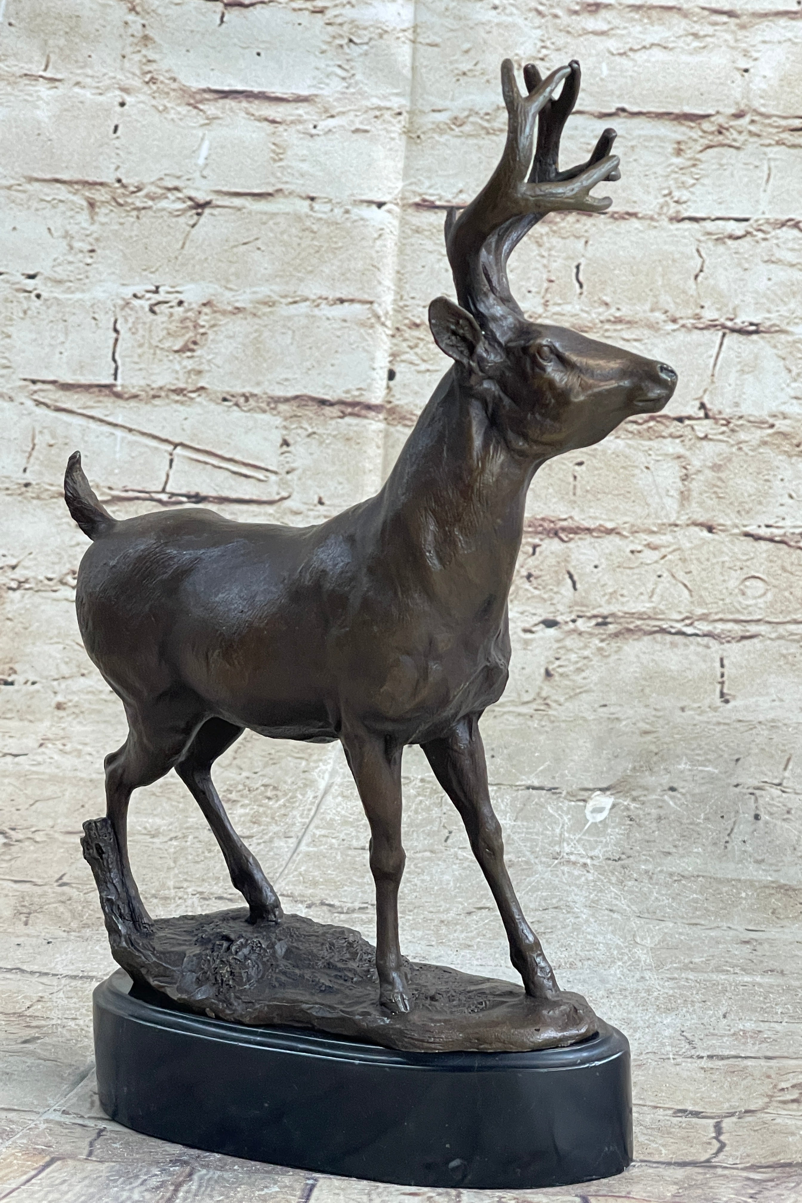 Signed Villanis Male Deer Buck Hunting Bronze Sculpture