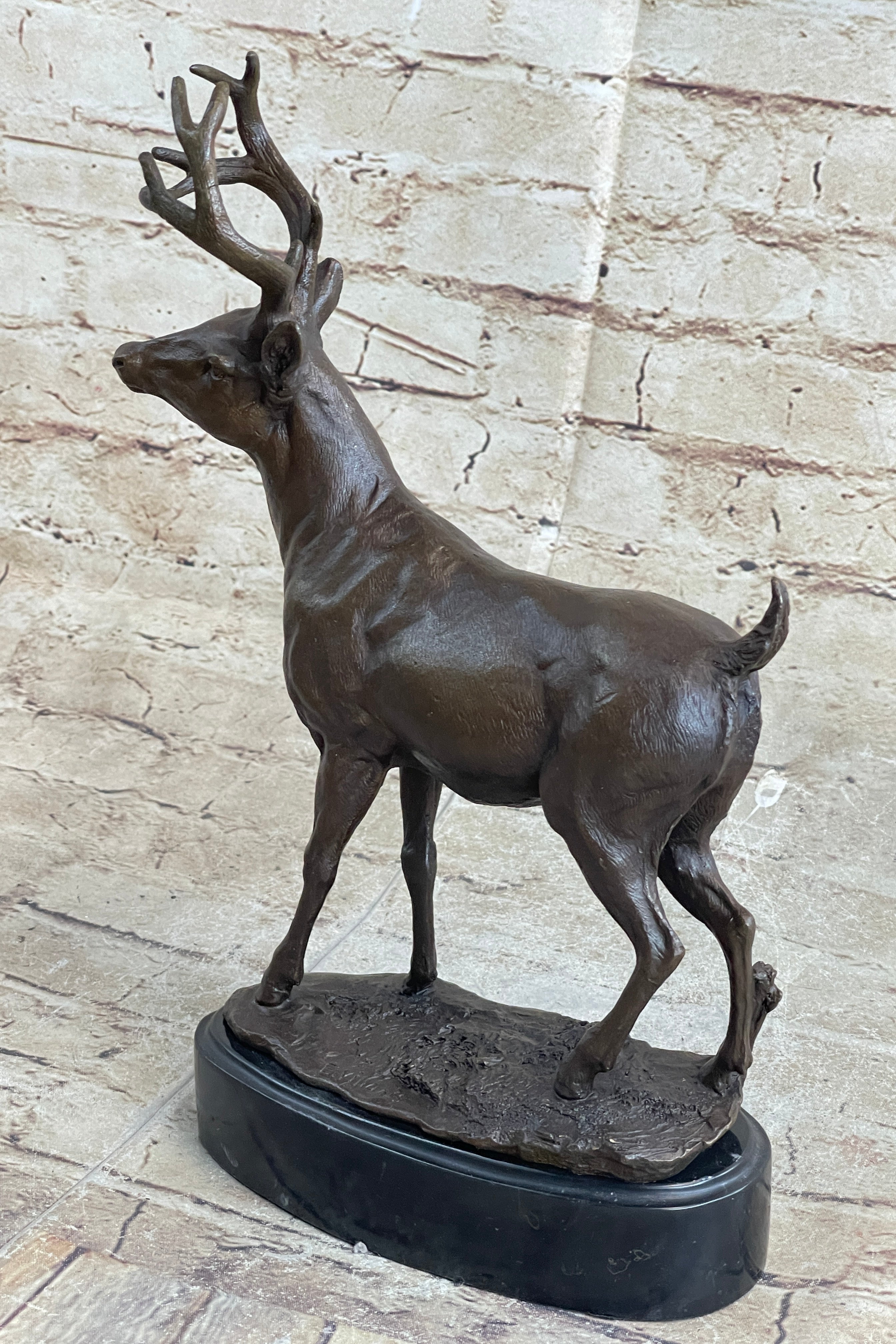 Signed Villanis Male Deer Buck Hunting Bronze Sculpture