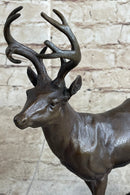 Signed Villanis Male Deer Buck Hunting Bronze Sculpture