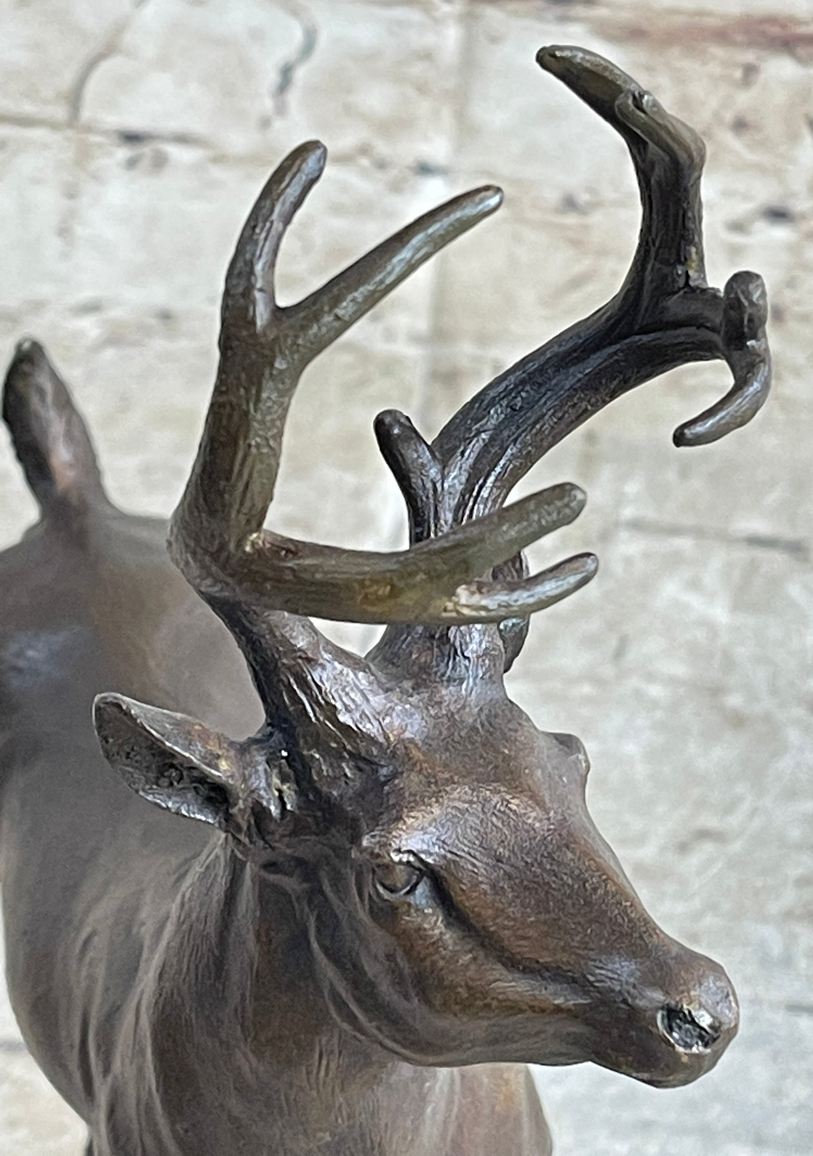 Signed Villanis Male Deer Buck Hunting Bronze Sculpture