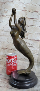 Signed Roche Nude Mythical Mermaid Bronze Sculpture Figure Art