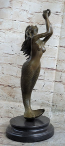Signed Roche Nude Mythical Mermaid Bronze Sculpture Figure Art