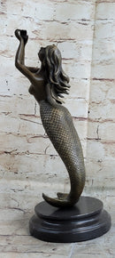 Signed Roche Nude Mythical Mermaid Bronze Sculpture Figure Art