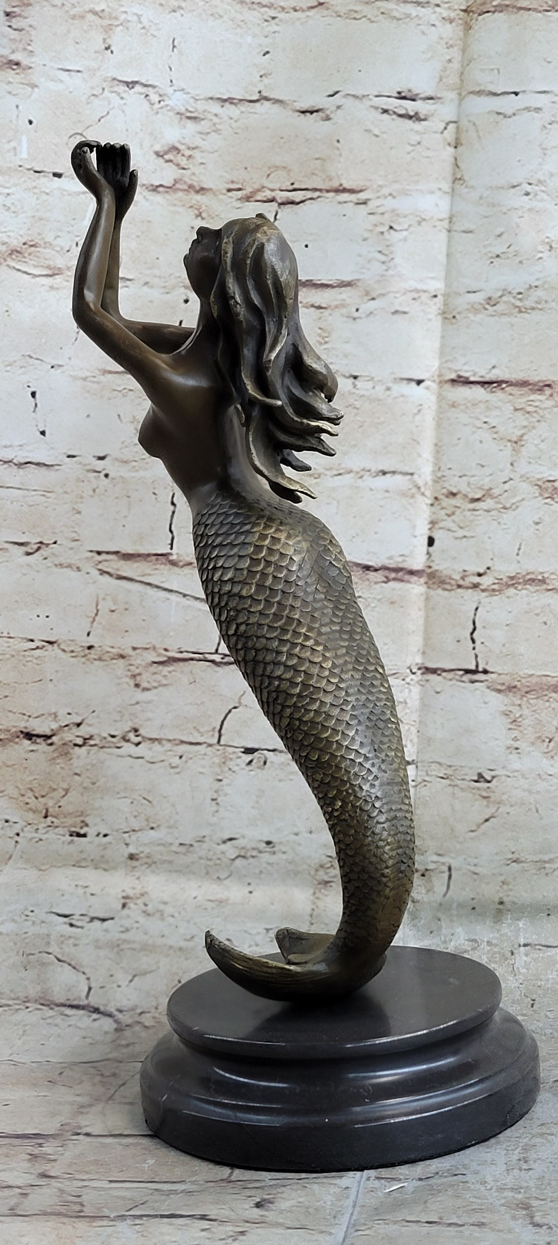 Signed Roche Nude Mythical Mermaid Bronze Sculpture Figure Art