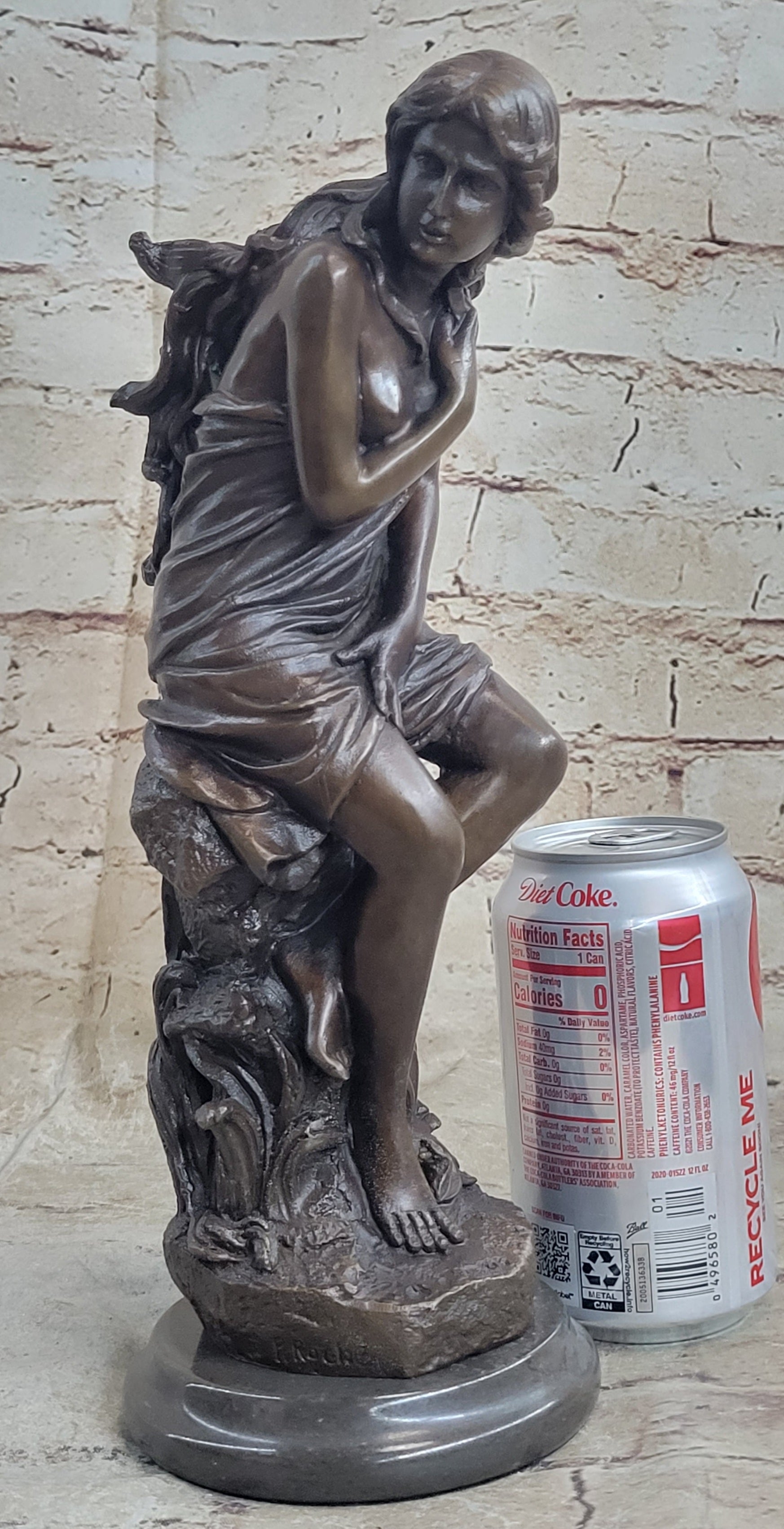 Signed French Roche Fair Maiden Bronze Sculpture Art Deco
