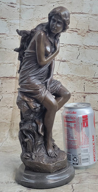 Signed French Roche Fair Maiden Bronze Sculpture Art Deco