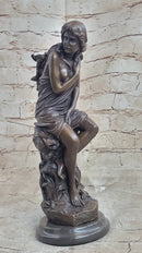 Signed French Roche Fair Maiden Bronze Sculpture Art Deco