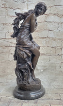 Signed French Roche Fair Maiden Bronze Sculpture Art Deco