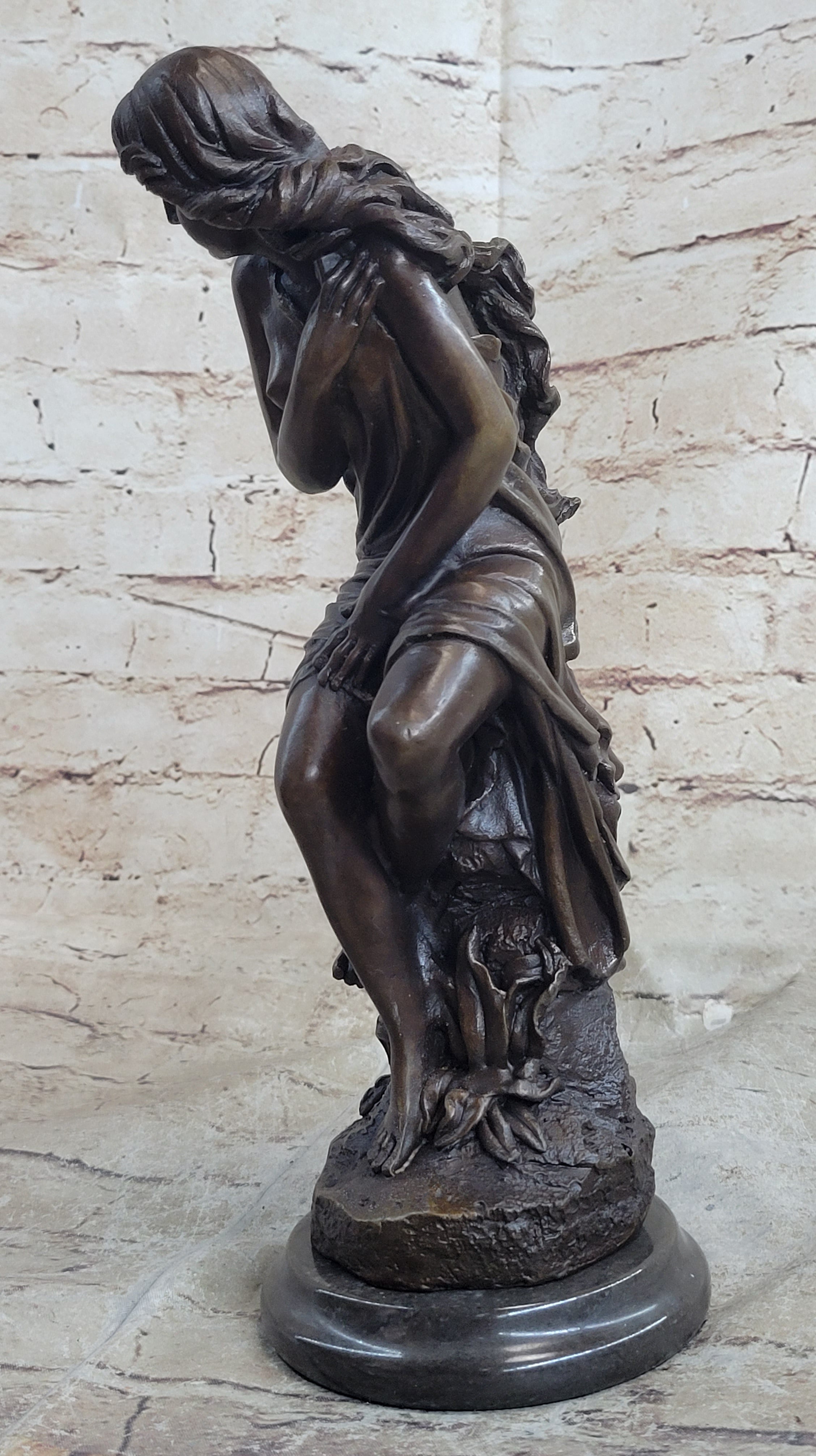 Signed French Roche Fair Maiden Bronze Sculpture Art Deco