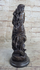 Signed French Roche Fair Maiden Bronze Sculpture Art Deco