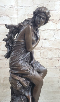 Signed French Roche Fair Maiden Bronze Sculpture Art Deco