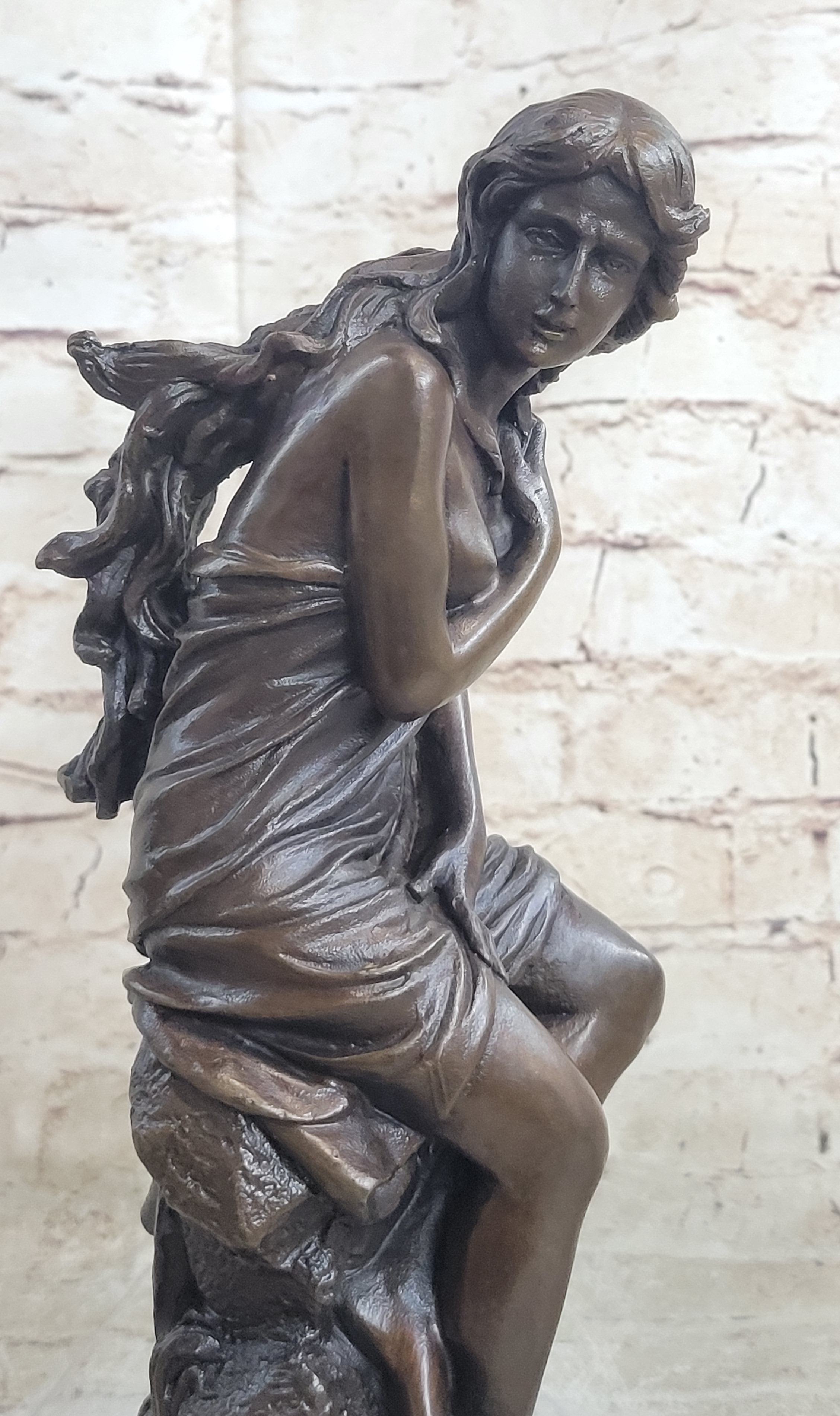 Signed French Roche Fair Maiden Bronze Sculpture Art Deco