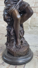 Signed French Roche Fair Maiden Bronze Sculpture Art Deco
