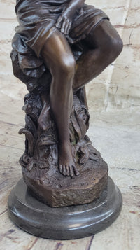 Signed French Roche Fair Maiden Bronze Sculpture Art Deco