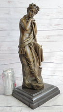 Semi Nude Female Greek Goddess Woman Holding Pickaxe Bronze Metal Statue Sculpture on Marble Base 16" x 5"