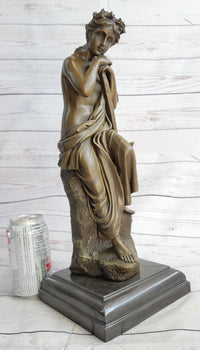 Semi Nude Female Greek Goddess Woman Holding Pickaxe Bronze Metal Statue Sculpture on Marble Base 16" x 5"