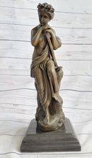 Semi Nude Female Greek Goddess Woman Holding Pickaxe Bronze Metal Statue Sculpture on Marble Base 16" x 5"