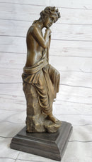 Semi Nude Female Greek Goddess Woman Holding Pickaxe Bronze Metal Statue Sculpture on Marble Base 16" x 5"