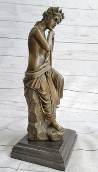 Semi Nude Female Greek Goddess Woman Holding Pickaxe Bronze Metal Statue Sculpture on Marble Base 16" x 5"